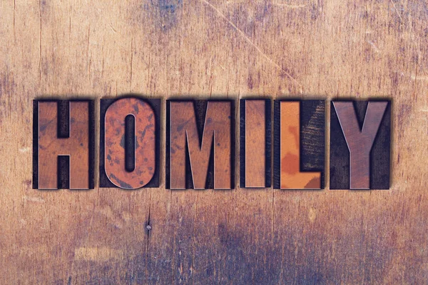 Homilia tema Letterpress palavra sobre fundo de madeira — Fotografia de Stock