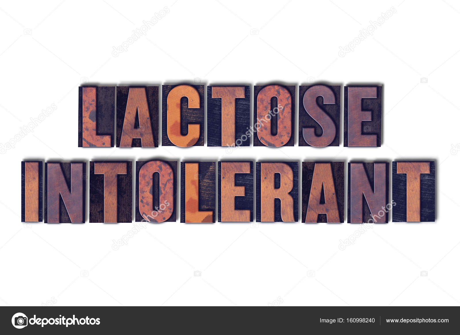 Lactose Intolerant Concept Isolated Letterpress Word Stock Photo by