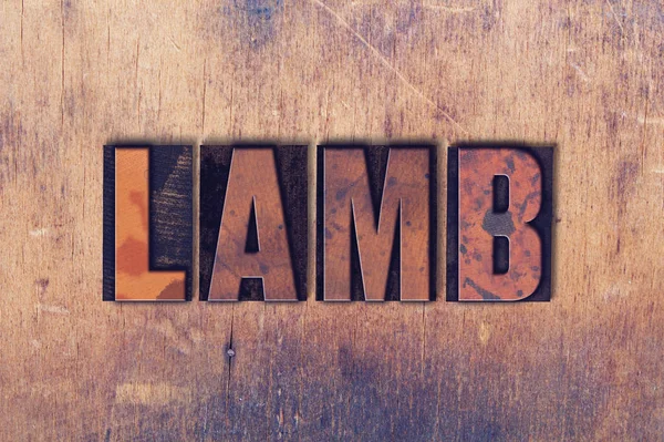 Lamb Tema Letterpress Parola su sfondo di legno — Foto Stock