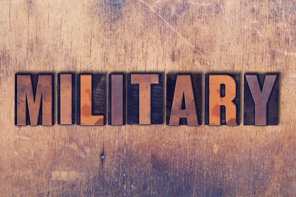 Military Theme Letterpress Word on Wood Background — Stock Photo, Image