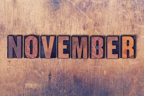 November Theme Letterpress Word on Wood Background — Stock Photo, Image