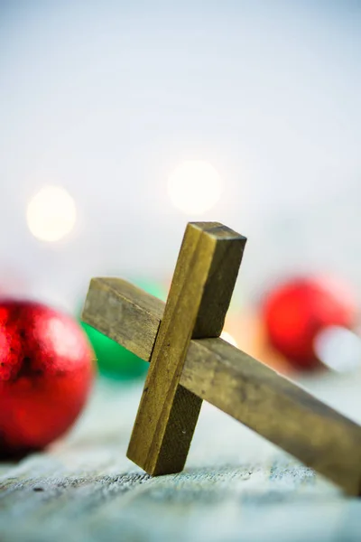 Holy Christian Cross and Christmas Holiday Theme Background — Stock Photo, Image