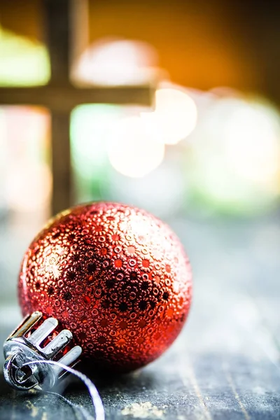 Traditional Christmas Holiday Ornaments and Christian Cross on a — Stock Photo, Image