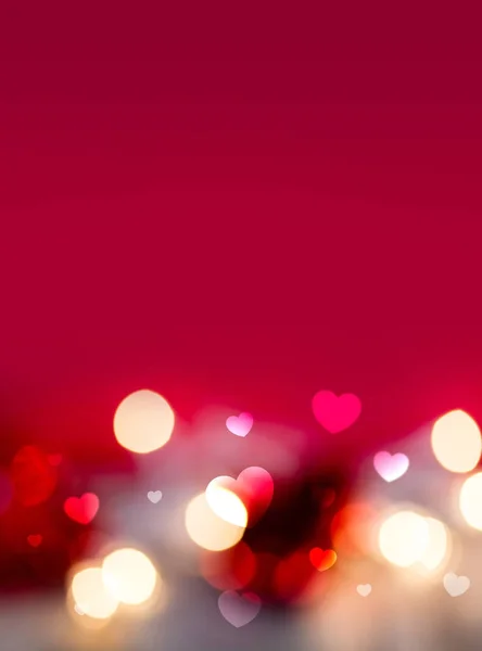 Abstract Red Bokeh Hearts and Lights Valentine Background — Stock Photo, Image