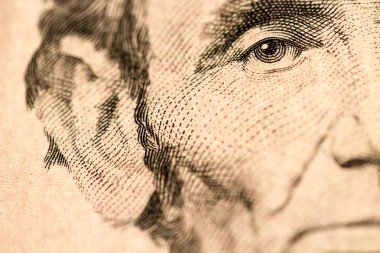 Beş dolarlık banknot yüzünde Abraham Lincoln closeup
