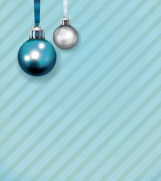 Ornamenti di Natale blu e bianco su sfondo striscia Illustra — Vettoriale Stock