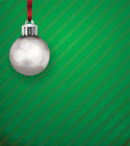 Argent ornement de Noël sur un fond de motif vert — Image vectorielle