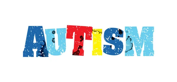 Conceito de autismo ilustração colorida de palavras estampadas — Vetor de Stock