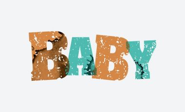 Bebek Word Art damgalı konsept illüstrasyon