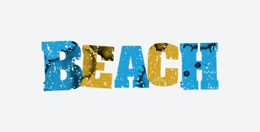 Plaj Word Art damgalı konsept illüstrasyon