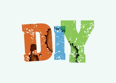 DIY kavramı damgalı Word Art illüstrasyon
