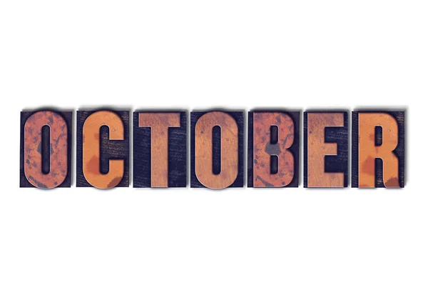 Oktober Konzept isoliert Buchdruck Wort — Stockfoto