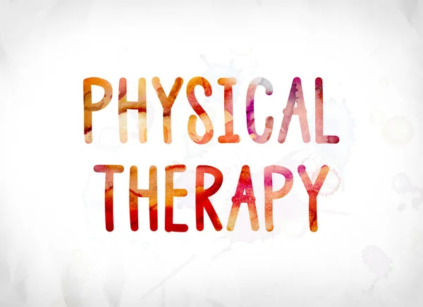 Koncepcja terapii fizycznej malowane akwarela WordArt — Zdjęcie stockowe