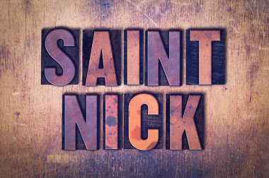 Saint Nick Tema Letterpress Word ahşap arka plan üzerinde