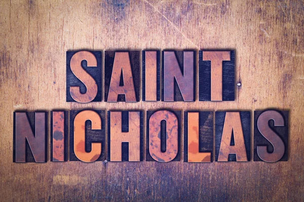 Saint Nicholas Theme Letterpress Word on Wood Background — Stock Photo, Image