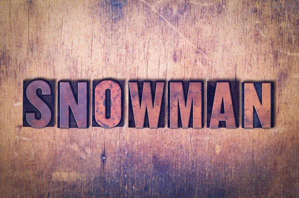 Snowman Theme Letterpress Word on Wood Background — Stock Photo, Image