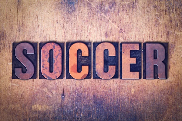 Soccer Thème Letterpress Word sur fond en bois — Photo