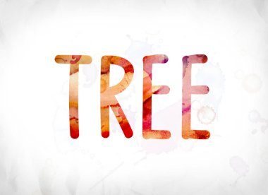 Sulu Boya Word Art boyalı ağaç kavramı