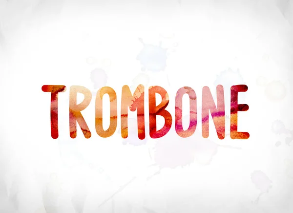 Концепция тромбона Окрашенный акварель Word Art — стоковое фото