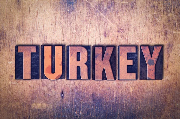 Turquia tema Letterpress palavra sobre fundo de madeira — Fotografia de Stock