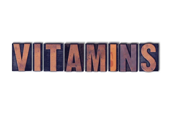 Conceito de vitaminas Isolado Letterpress Palavra — Fotografia de Stock