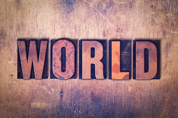 Tema Mundial Letterpress Word on Wood Background — Foto de Stock