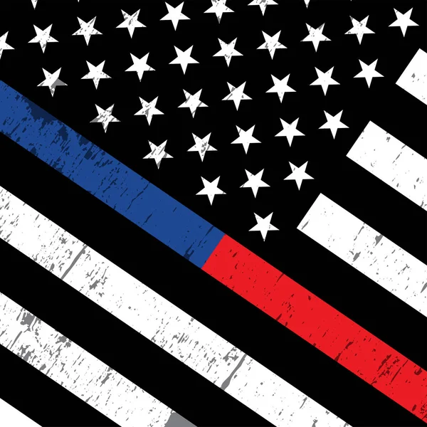 Полицейский и пожарный на фоне американского флага — стоковый вектор