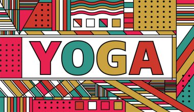 YoGA kelimesi soyut desenler ve renkler ile yazılmış. Vektör EPS 10 kullanılabilir.