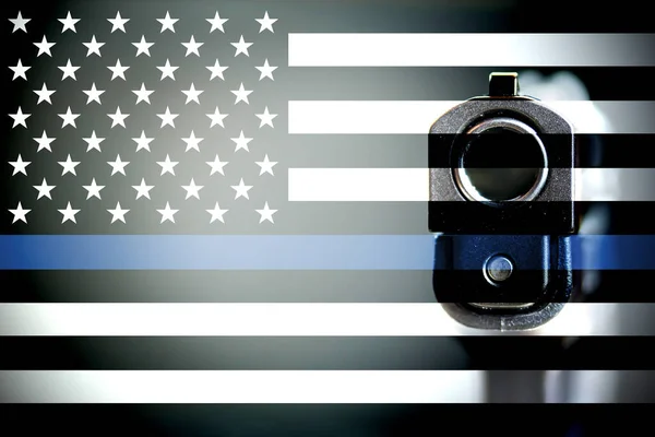 A police flag background with gun.