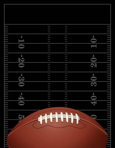 Football Americano Con Linee Yard Campo Illustrazione Sfondo Nero — Vettoriale Stock