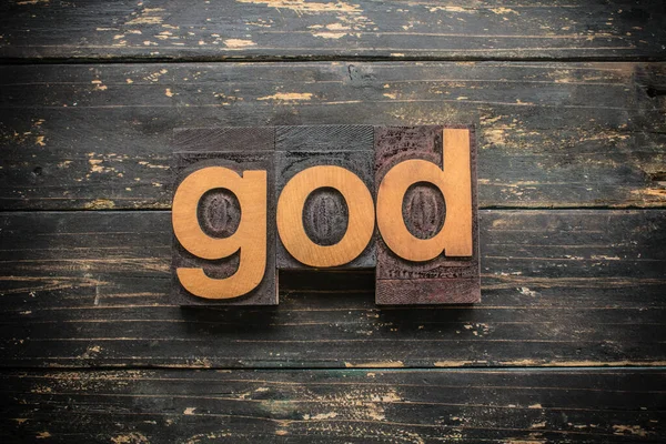 Word God Written Vintage Wood Letterpress Type Vintage Rustic Background — Stock Photo, Image