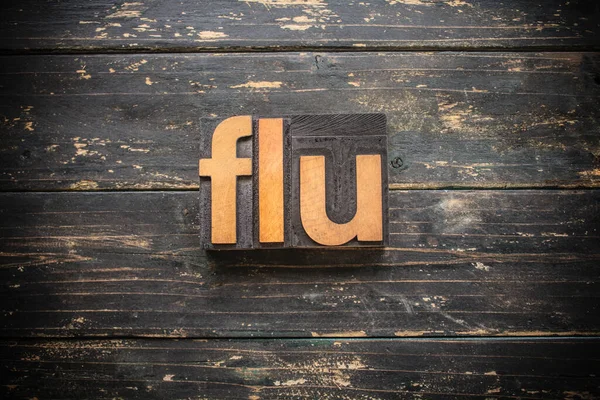 Flu Sözcüğü Klasik Ahşap Harflerle Yazılıydı — Stok fotoğraf