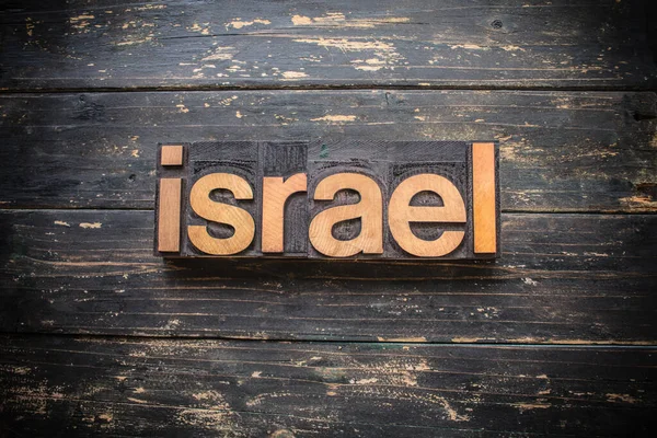 Word Israel Written Vintage Wood Letterpress Type Vintage Rustic Background — Stock Photo, Image