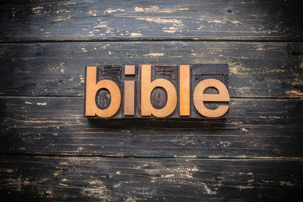 Het Woord Bible Geschreven Vintage Houten Letterpers Type Een Vintage — Stockfoto