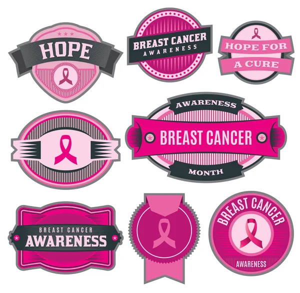 Μια Σειρά Από Σήματα Ευαισθητοποίησης Του Καρκίνου Του Μαστού Ετικέτες — Διανυσματικό Αρχείο