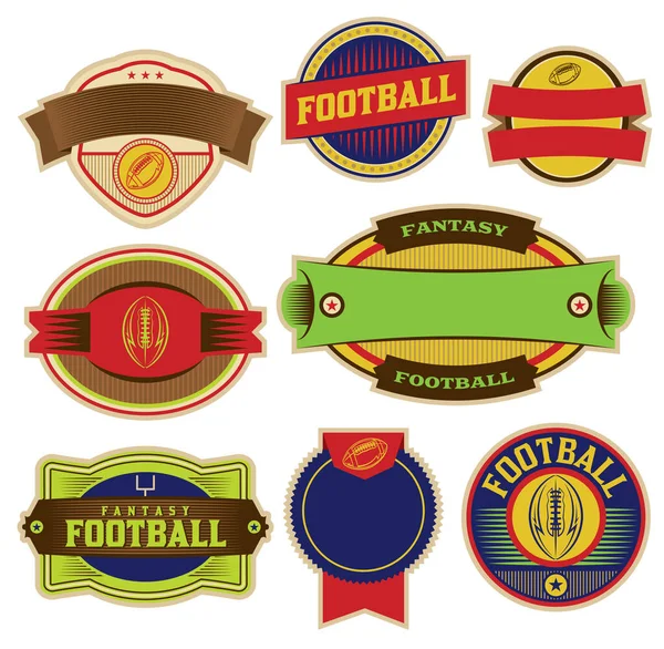 Eine Reihe Von Bunten Fantasie Fußball Embleme Abzeichen Und Etiketten — Stockvektor