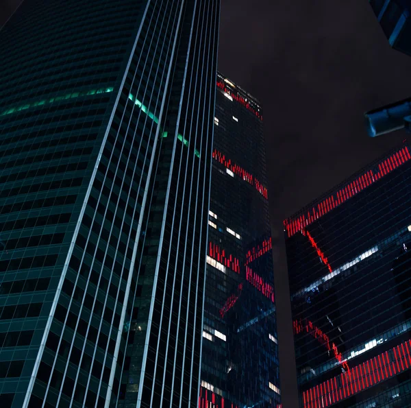 Wieżowce Nocy Abstrakcyjne Tło Centrum Finansowe — Zdjęcie stockowe