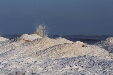Kışın, Michigan Gölü dalgaları Wisconsin sahilinde buz bariyeri oluşturur.