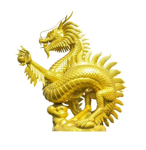 Statue dragon chinois doré isolée — Photo