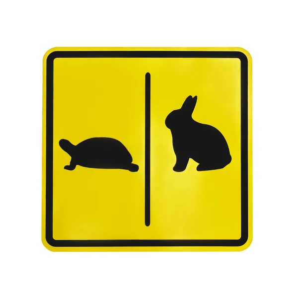 Yellow traffic label  turtle and rabbit pictogram isolated — Stock Photo, Image