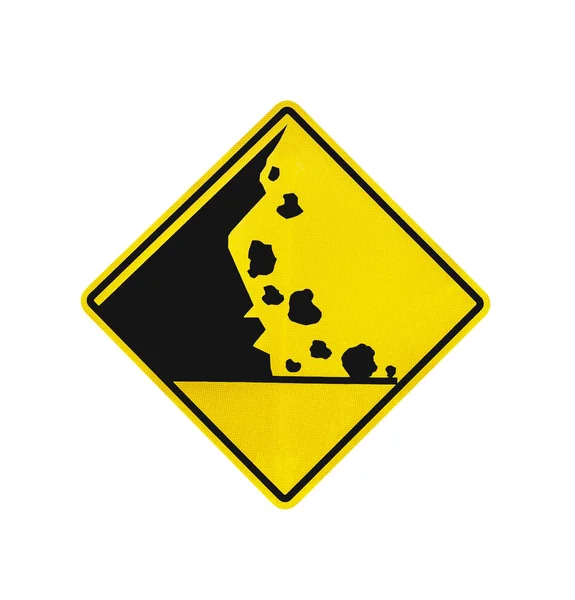 Sinal de aviso de queda de rocha isolado — Fotografia de Stock