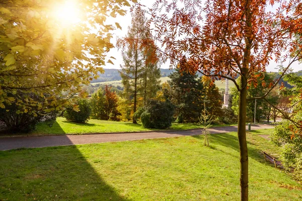 Солнечный день в городском парке, Чехия, город Усти-над-Лабемом . — стоковое фото