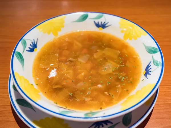 Eine Schüssel Mit Minestrone Einer Typisch Italienischen Suppe Mit Gemüse — Stockfoto