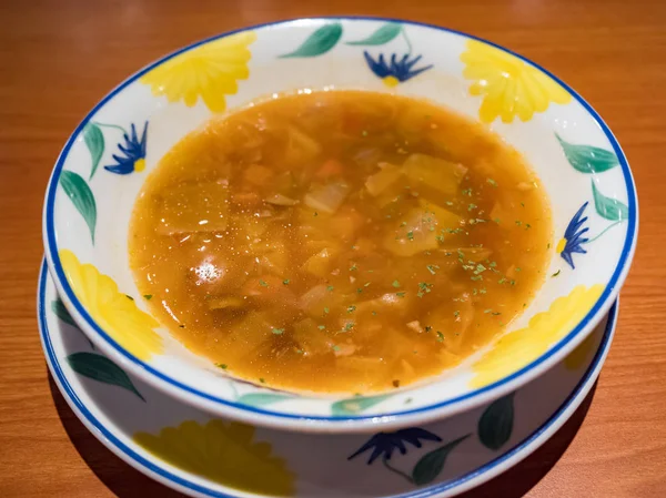 Ένα Μπολ Minestrone Μια Τυπική Ιταλική Σούπα Λαχανικά Και Ζυμαρικά — Φωτογραφία Αρχείου