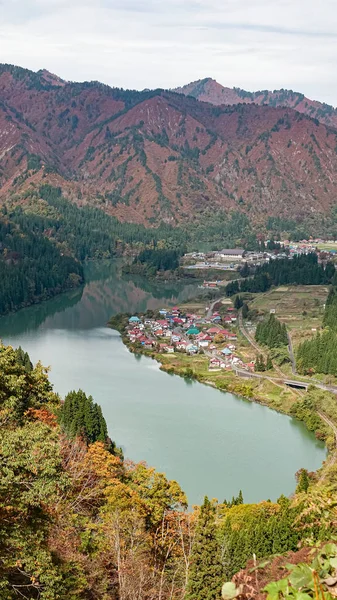 Krajobraz Tadami Line Fukushima Japonia — Zdjęcie stockowe