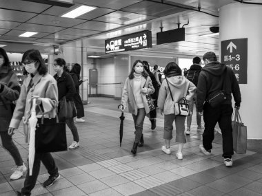Taipei, Tayvan 'da toplu taşıma sisteminde yüz maskesi takan yolcular.