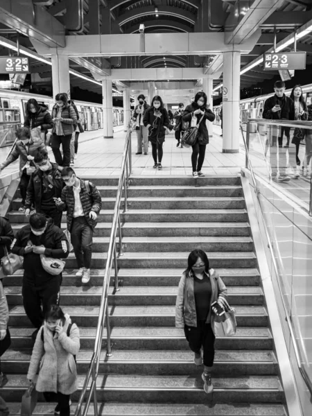 Passengers Wearing Face Mask Mass Transit System Taipei Taiwan — Stock Photo, Image