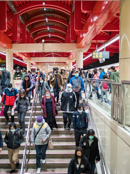 Passengers Wearing Face Mask Mass Transit System Taipei Taiwan — Stock Photo, Image