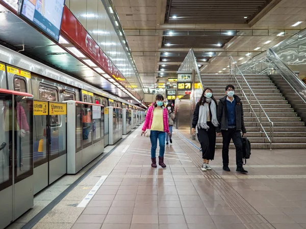 Passengers Wearing Face Mask Mass Transit System Taipei Taiwan — Stock Photo, Image