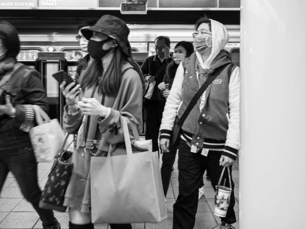 Passengers Wearing Face Mask Mass Transit System Taipei Taiwan — 스톡 사진